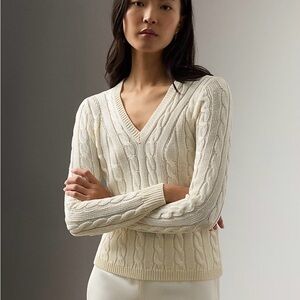 Ralph Lauren Cable-Knit Cotton V-Neck Jumper Size‎ Medium